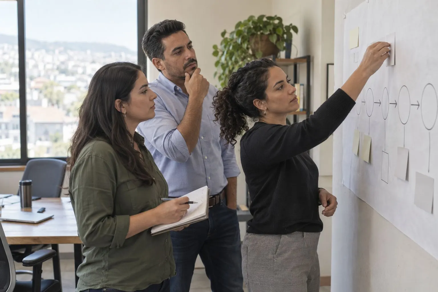 Equipo mapea un proceso sobre una pared
